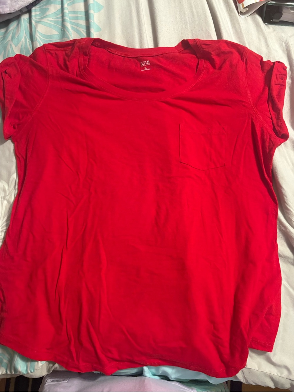 a.n.a Red Scoop Neck Short Sleeve Pocket Tee